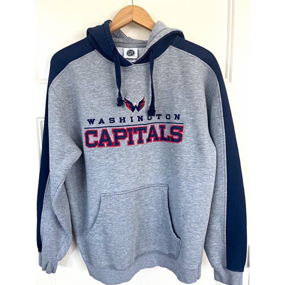Washington Capitals NHL Hoodie Mens Size Large L Grey Blue Pullover Sweatshirt